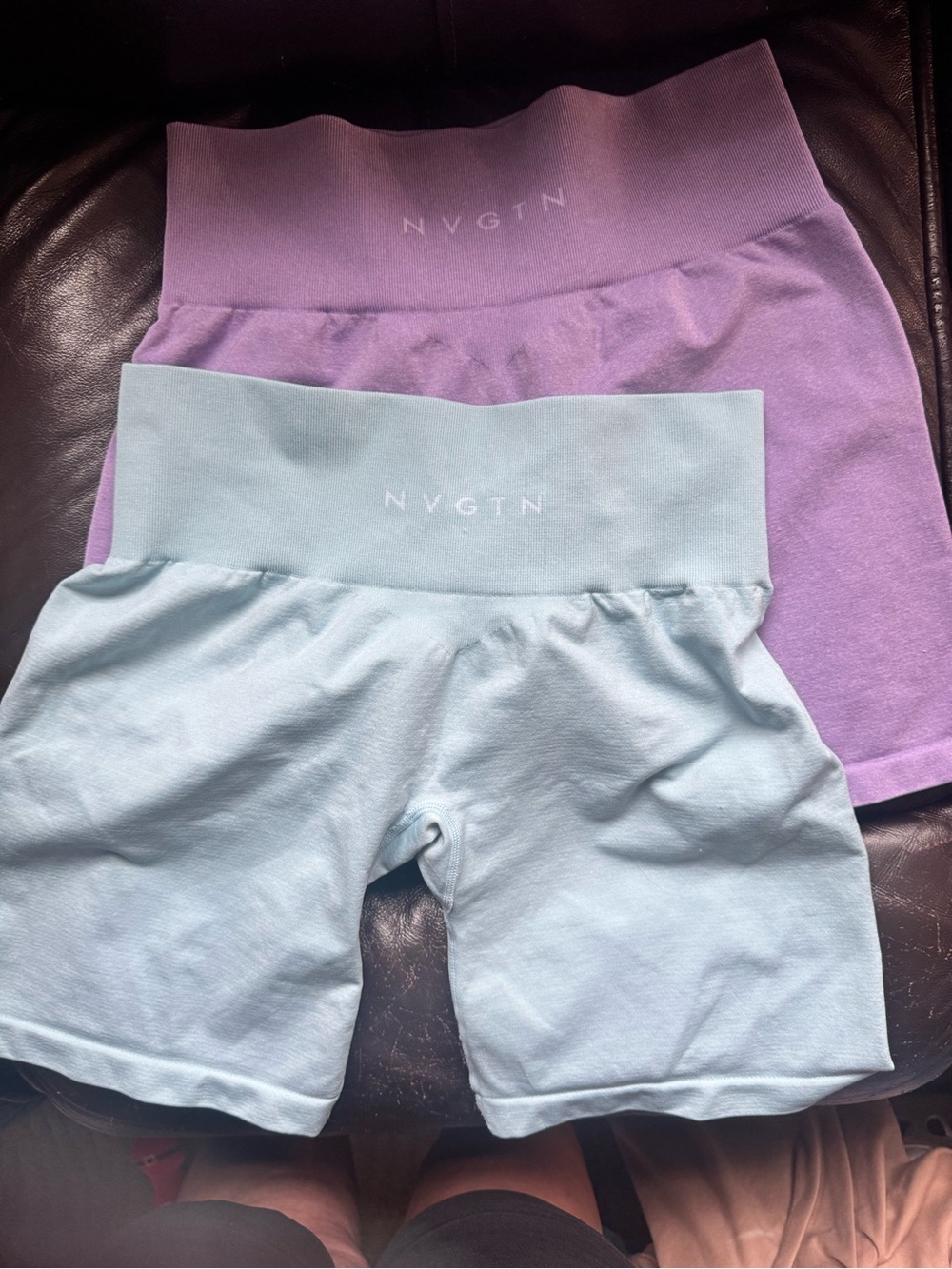 NVGTN Women's Seamless High-Waist Bike Shorts in Lavender & Light Blue Size M